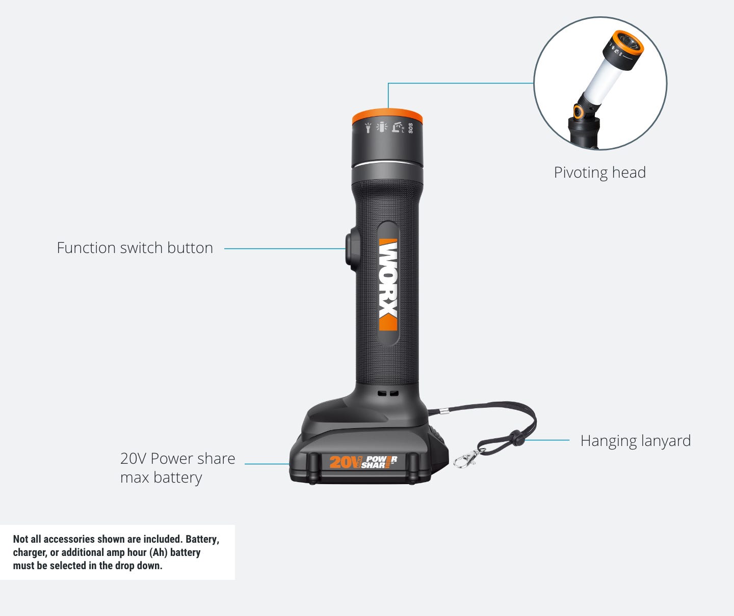 WORX 20V Power Share Multi-Function LED Flashlight with Battery