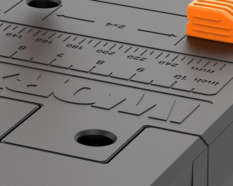 close up of the measuring guide imprinted on the top of the table