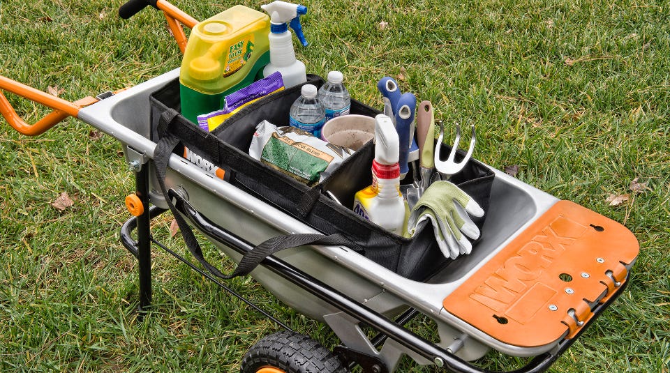 aerocart with the tub organizer filled with gardening supplies 